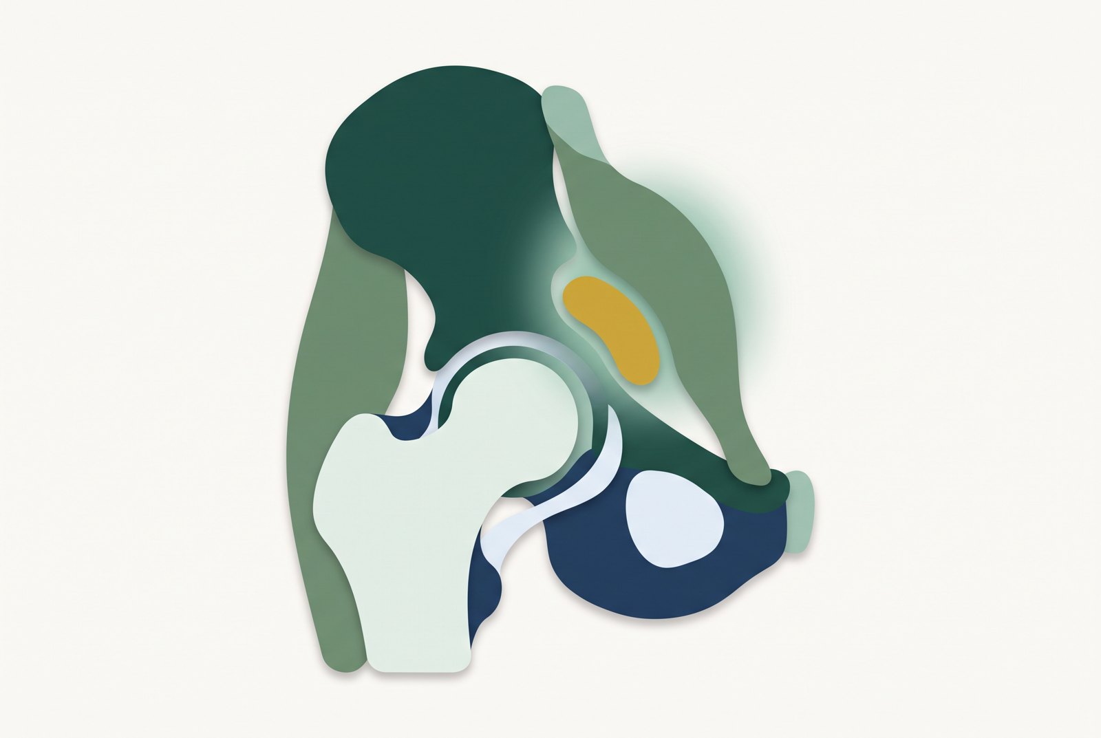 Illustration of a bursa sitting between bone and muscle at the hip