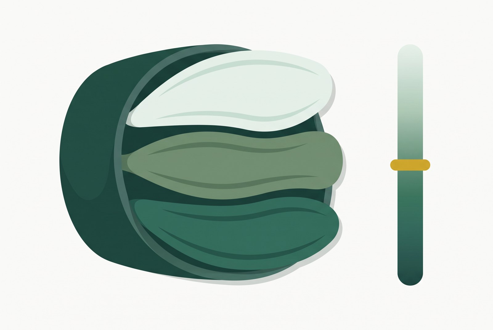Illustration of muscle layers beside a pressure scale from soft through medium to deep