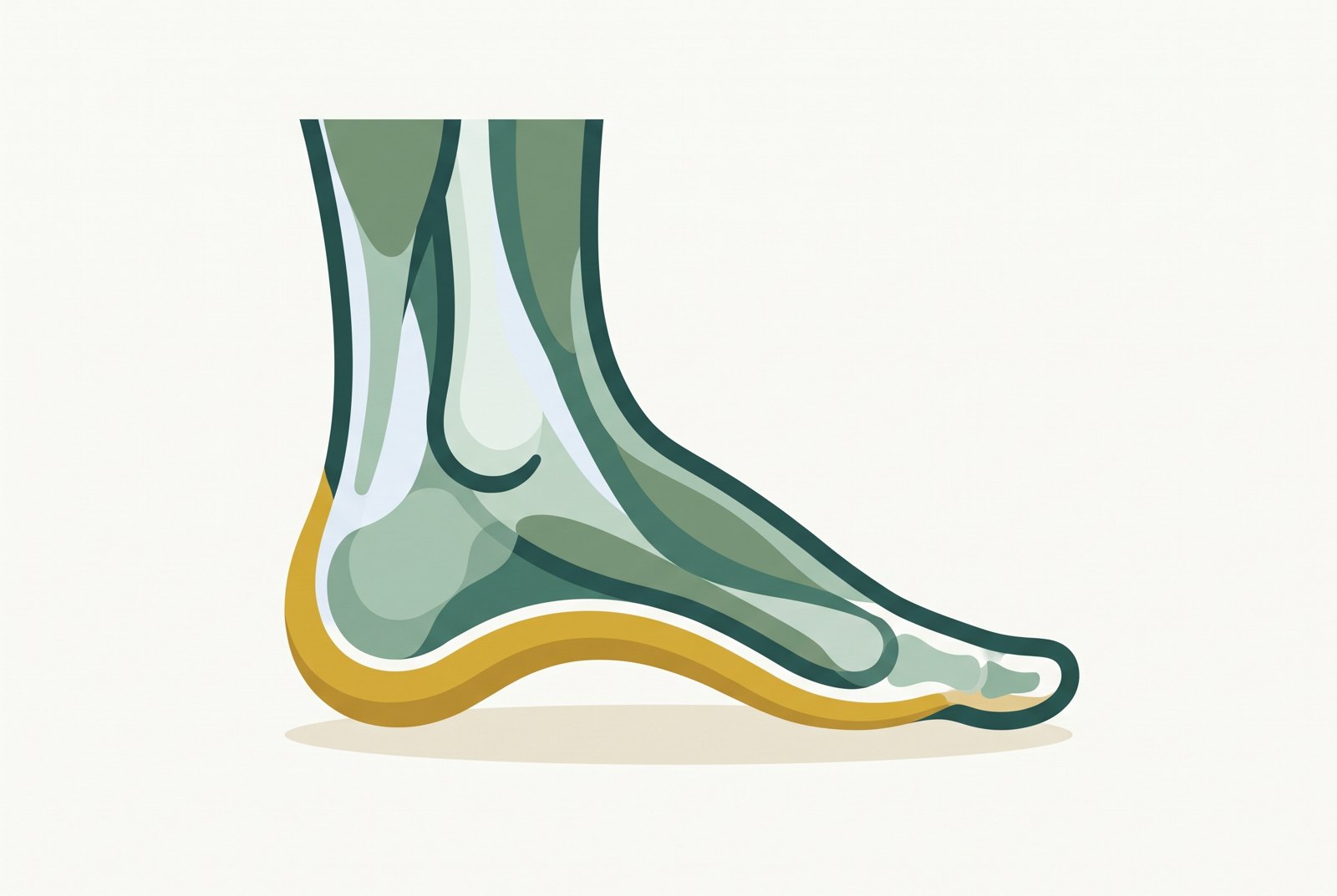 Illustration of the arch of the foot and the band running from heel to toes