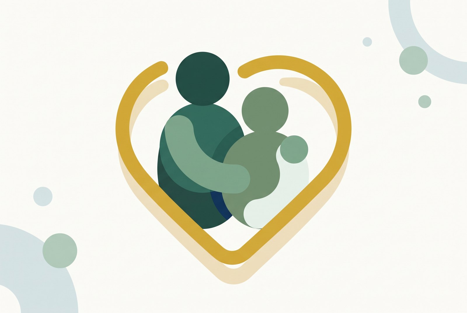 Illustration of one figure supporting another within a protective arc