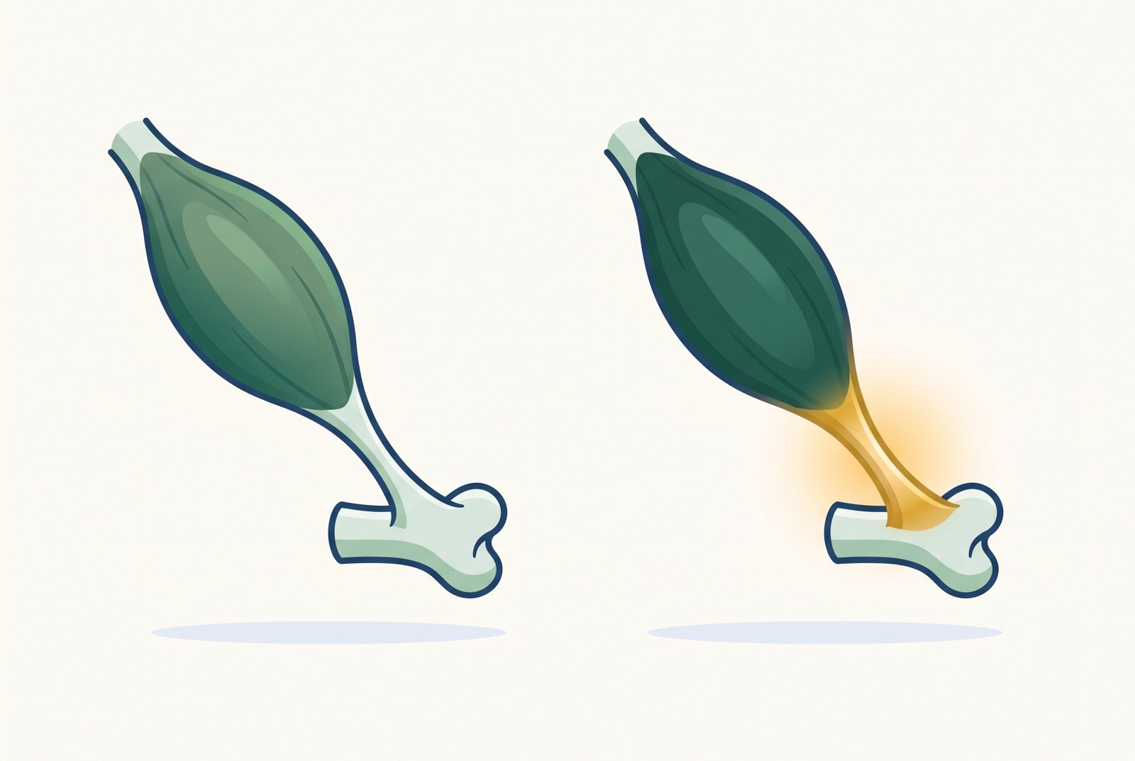 Illustration showing how a muscle tapers into a tendon that anchors to bone
