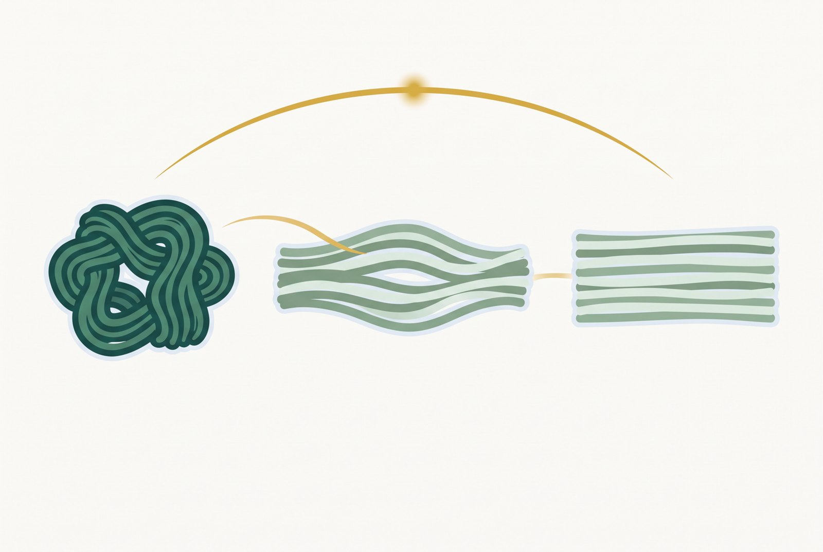 Illustration of muscle fibres recovering across three stages