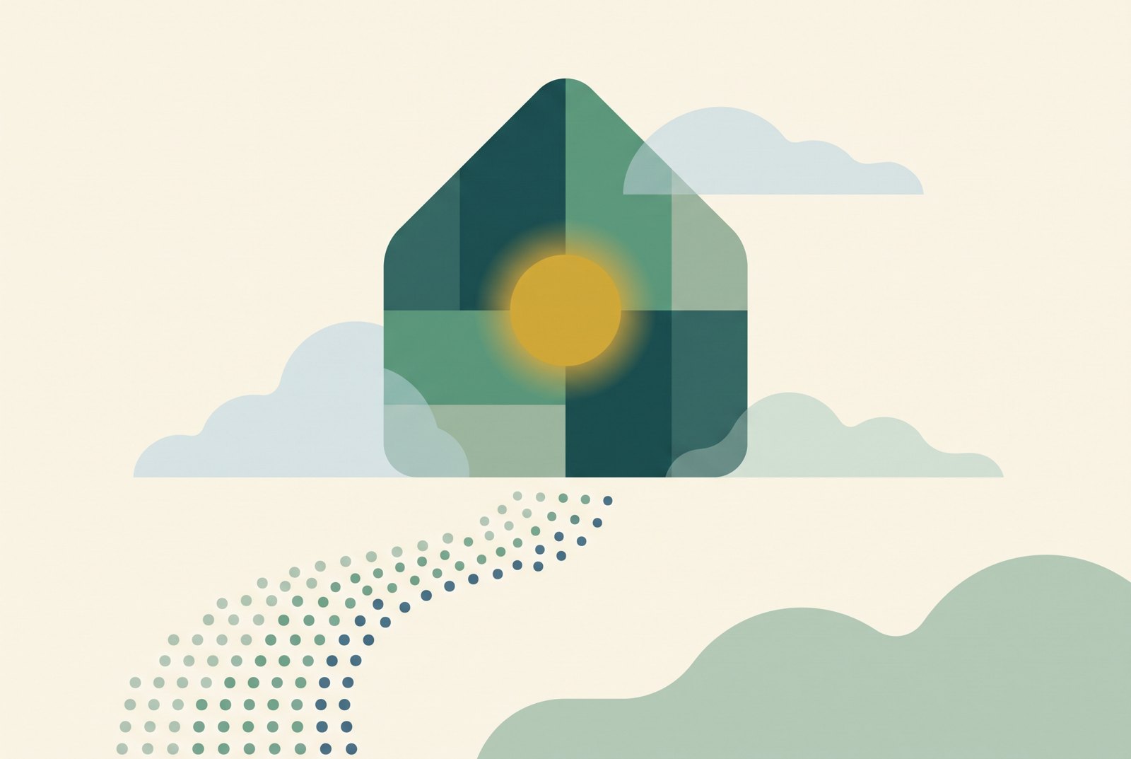 Illustration of a calm home with a path leading toward it