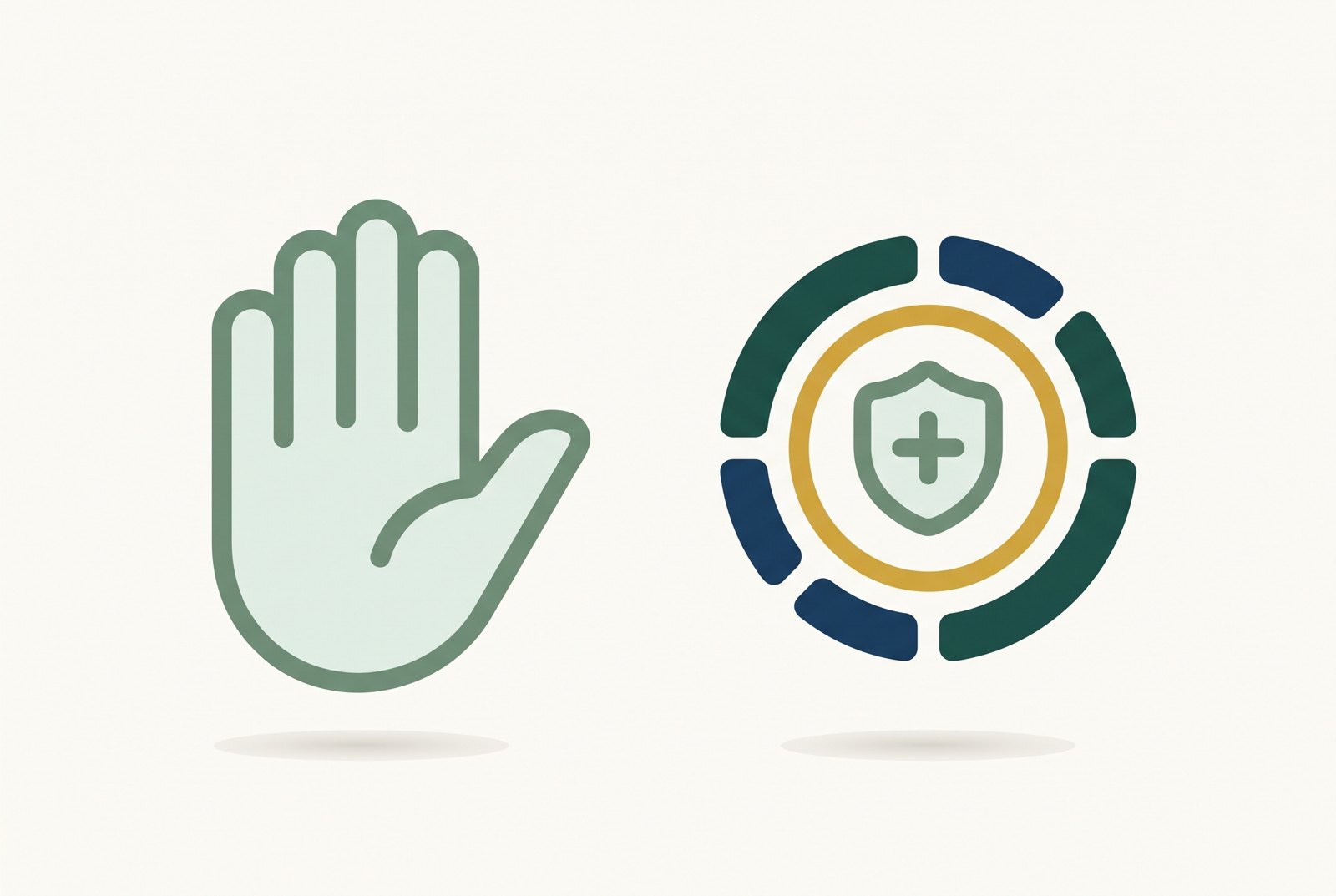 Illustration of an open palm and a gentle caution emblem