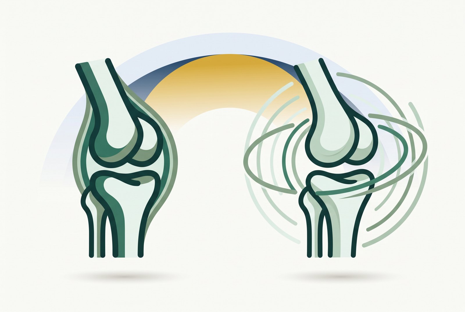 Illustration comparing a stiff joint and the same joint moving freely